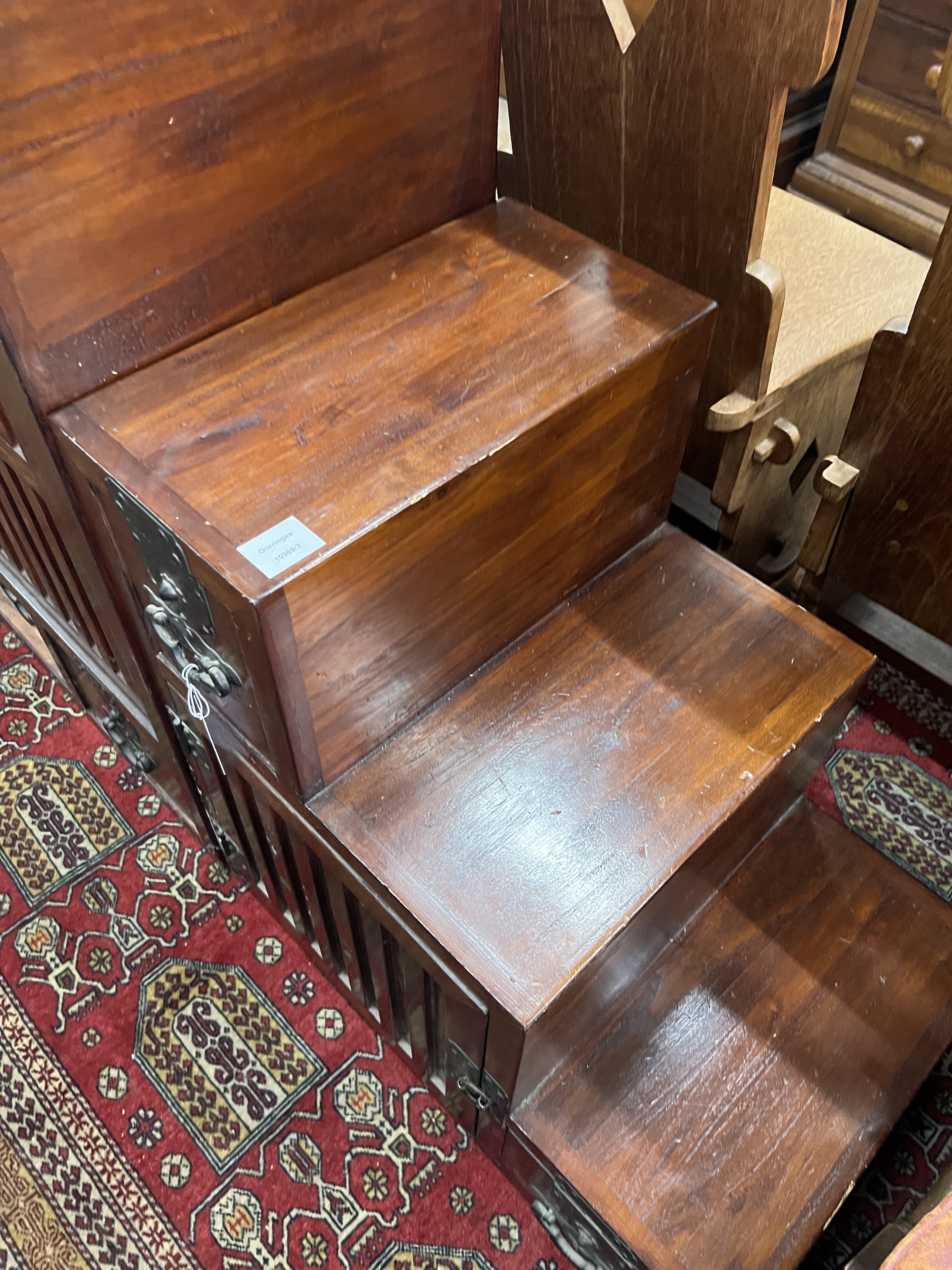 A Japanese step tanzu, width 228cm, depth 44cm, height 91cm